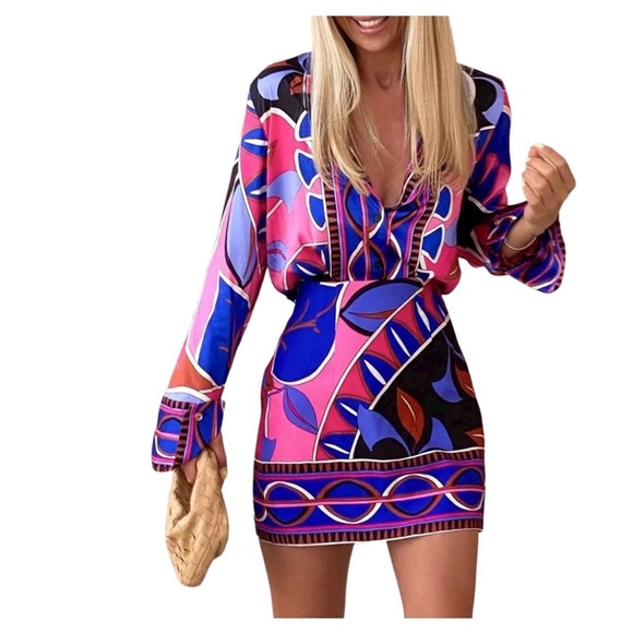 NWOT (found flaws-sold as is) Colorful Geometric Print Top and Skirt Set - Picture 1 of 5